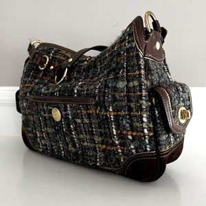 Coach Boucle Wool Tweed Shoulder Bag Brown Green Orange Gold